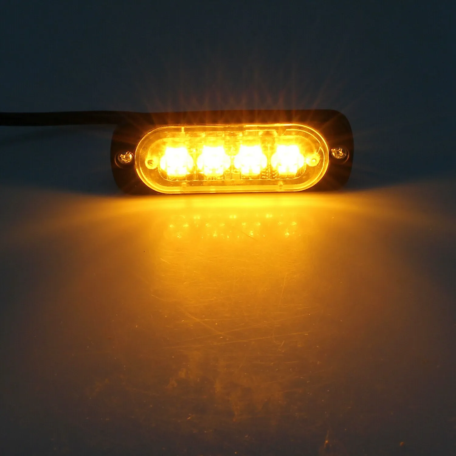 4Pcs 4 Led Amber Recovery Strobe Lights 12V 24V Orange Grill Breakdown Flashing