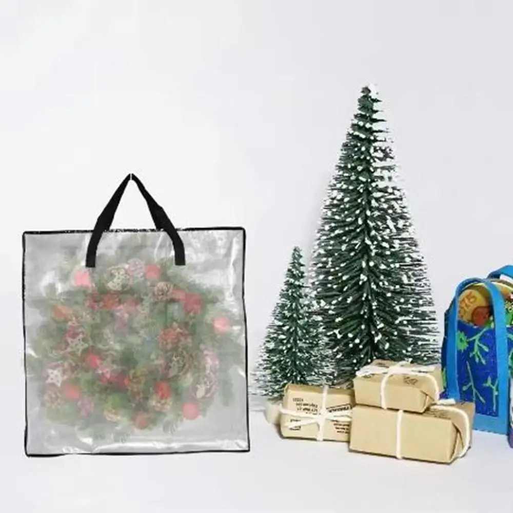 Large Capacity Christmas Wreath Storage Bag Waterproof Reusable Ornament Storage Bag Dustproof with Handle and Zipper