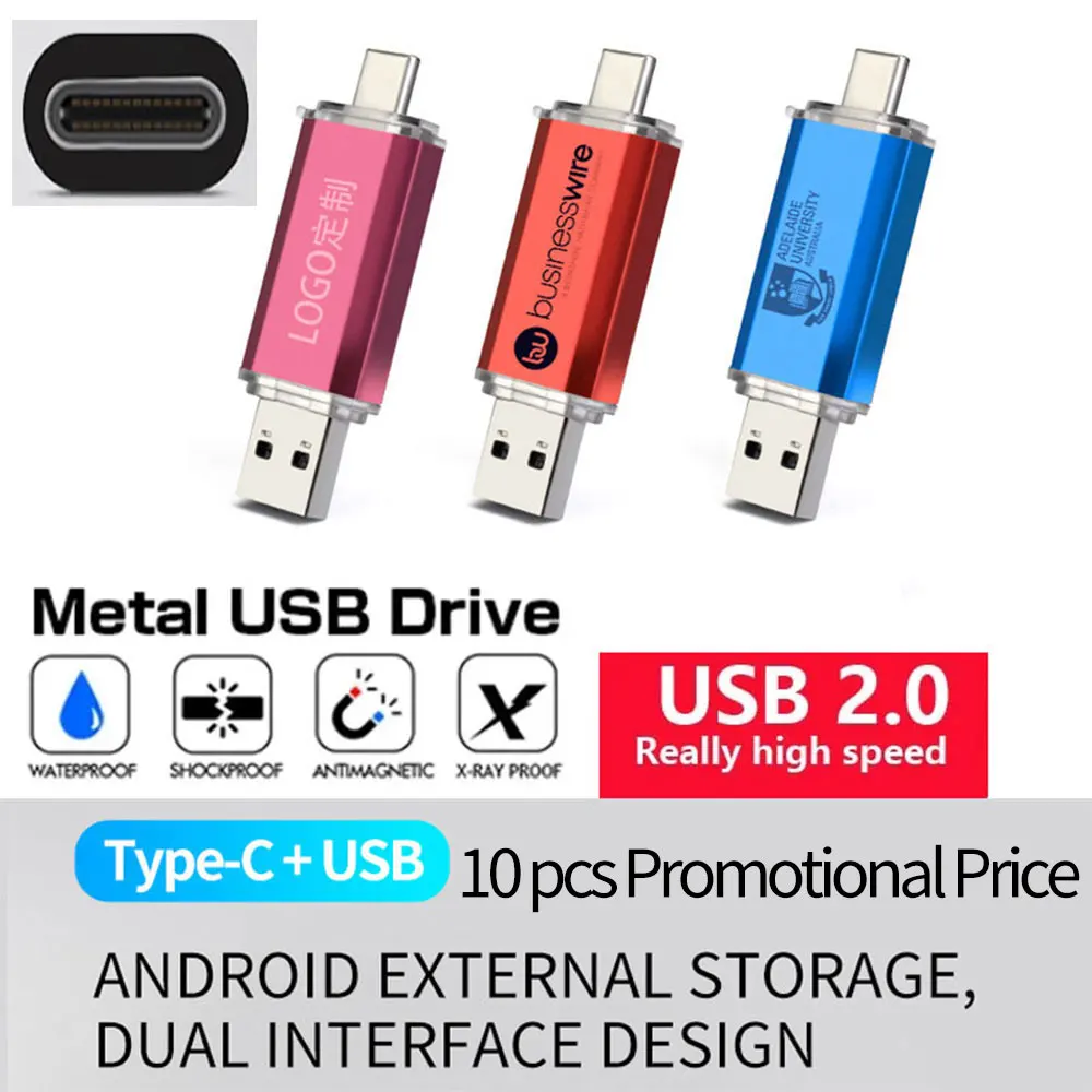 ZSUIT USB Flash Drive 2in 1 type-c Pen Drive 128GB 64GB 32GB 16G USB Stick 2.0 Mobile Pen Drive Metal U Disk Free Logo Pendrive