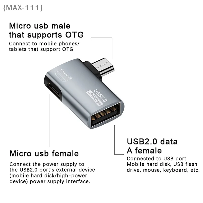 【F2-MAX111】OTG Cable Adapter 4K 90 Degree Left Angle Powered Micro USB To USB OTG Adapter For TV Tablet Fire TV Stick 4K