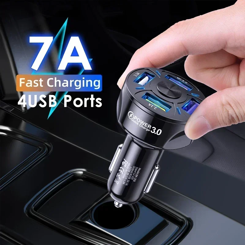 USB Car Charger Fast Charging Quick Charge 3.0 Car Mobile Phone Charger Adapter for IPhone 16 Pro 15 Samsung Type Chargers