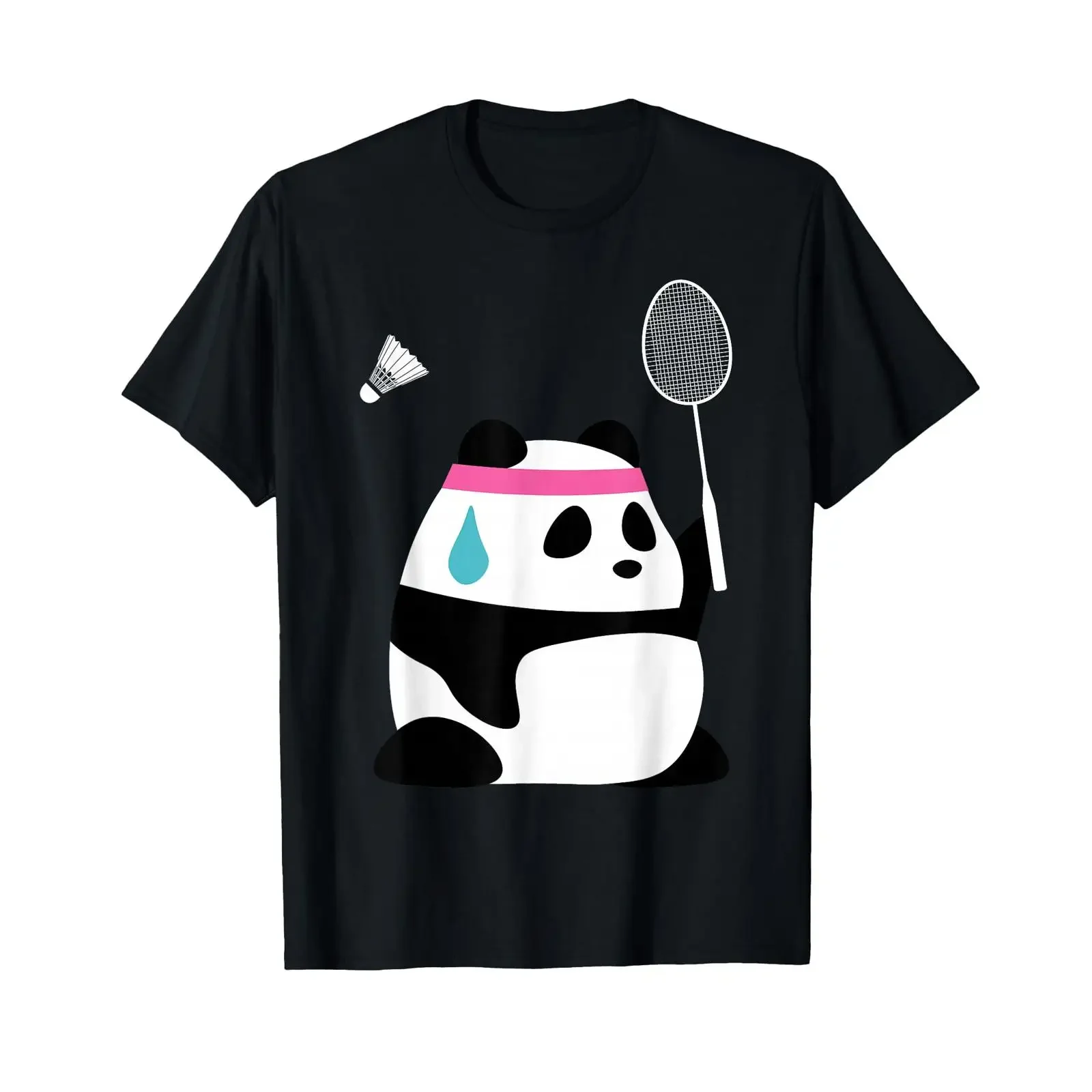 Exhausted Badminton Panda Funny Cute Shuttlecock Animal T Shirt vintage Washed Casual Soft streetwear homme Breathable Slightly