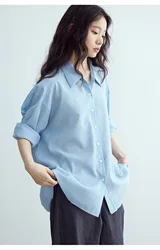 Women's Solid Shirts In Cotton High Quality Breatheable Long-sleeved Blousers 2024 New Luxury Comfortable Tops