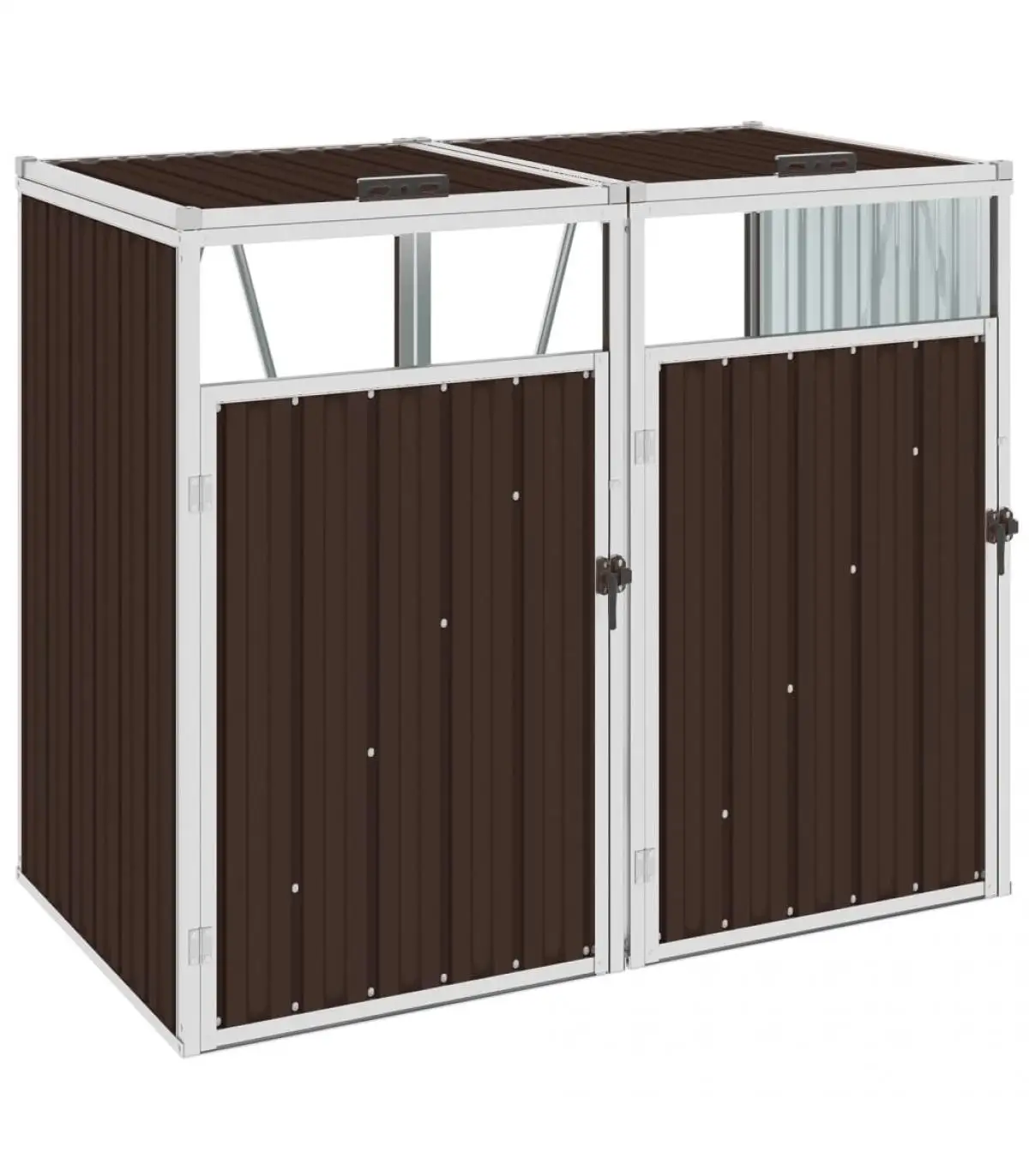 143x81x121 cm Double Brown Steel Garbage Shed Waste Container Stands