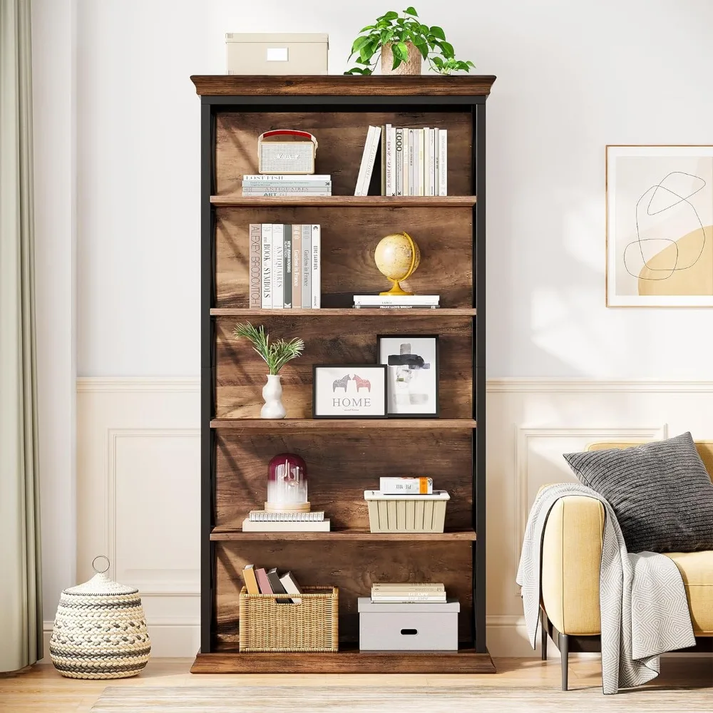 Bibliothèque industrielle à 6 étagères, armoire de bibliothèque de 71 pouces, présentoir sur pied pour bureau, salon, étagères de rangement hautes