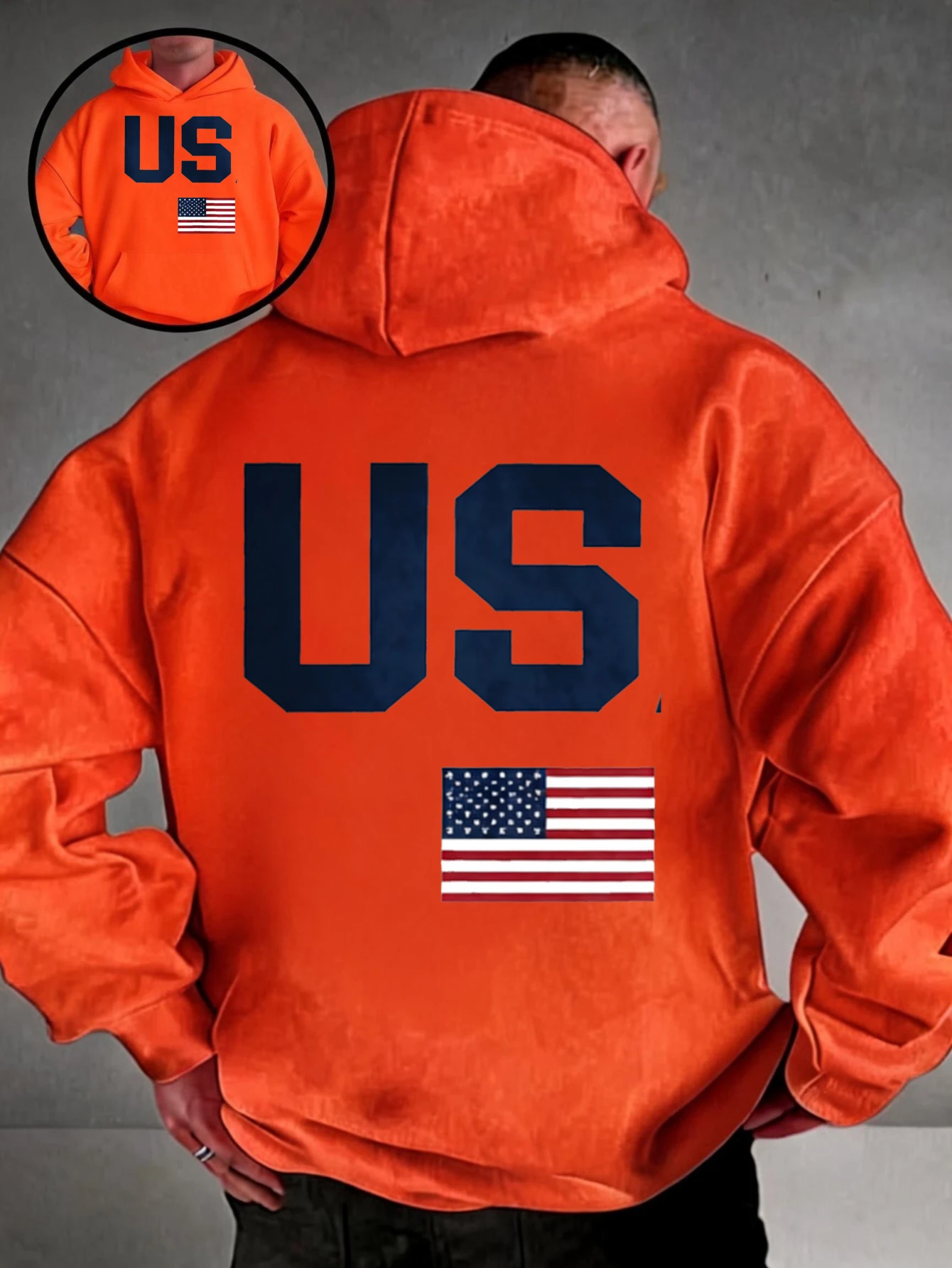 Oversized colorful hoodie, streetwear-style pullover, featuring American-style lettering and US flag prints; unisex casual wear.