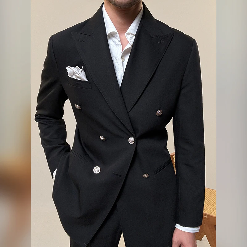 Wool Italian Blazers Suit For Men\'s Business Double Breasted Wedding Suit Men Tuxedo Suit Smoking Homme Mariage Traje Novio 2024