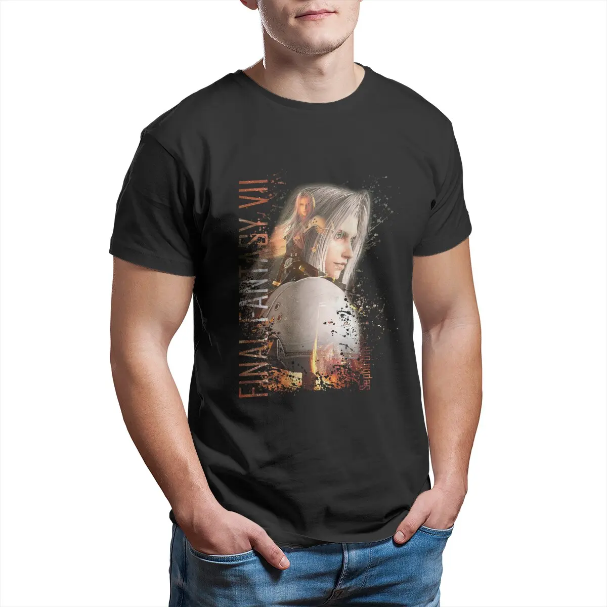 

Men's Sephiroth Final Fantasy 7 Final Fantasy Cloud Vii Pure Cotton Japan video game Tops Cool printed Gift T-Shirt
