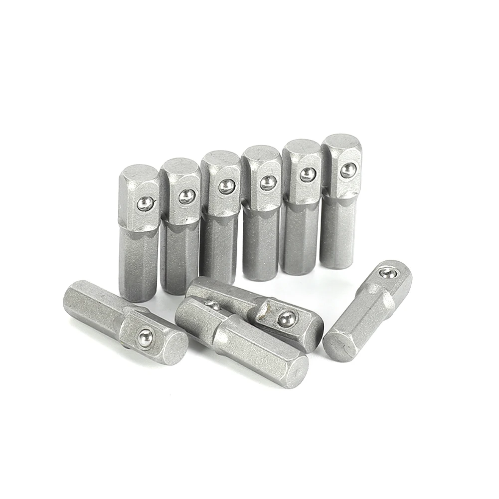 10Pcs 1/4 Square Drive To 1/4 Hex Shank Impact Socket 1/4 Drill Socket Adapter Converter Wrench Hand Tool 25mm