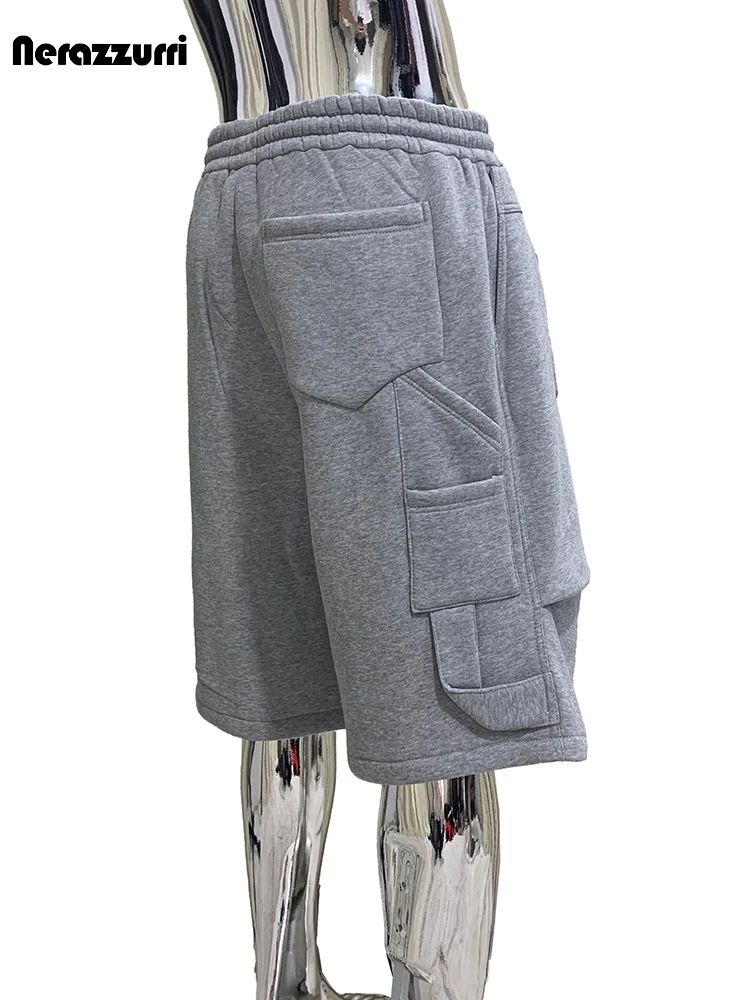 Summer Autumn Loose Casual Soft Grey Shorts for Men with Drawstring Elastic Waist Knee Length European Sweatpants Menswear 2025