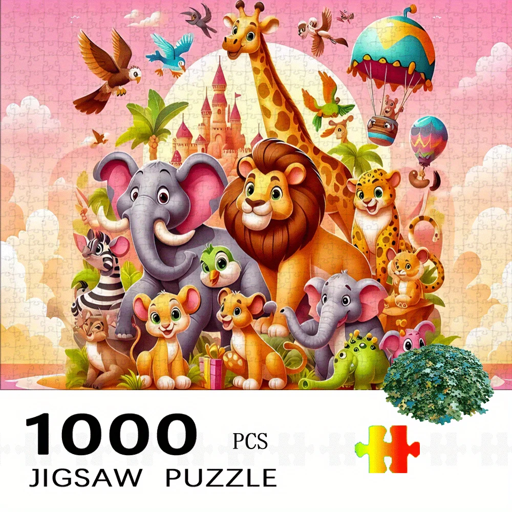 1000 pièces Animal Safari Puzzle-grand, jouet éducatif Lion et amis vibrants pour adultes, jeu interactif familial, bricolage H