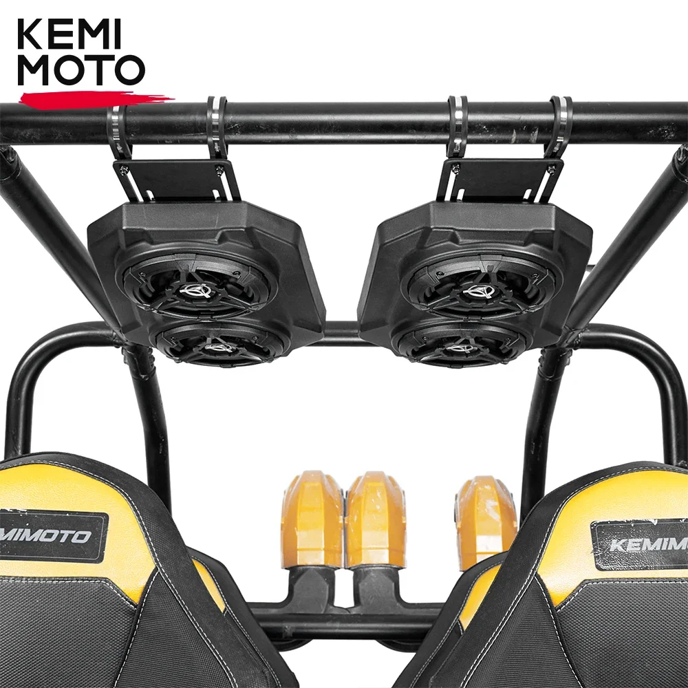 KEMiMOTO UTV ATV Bluetooth Sound System 6.5 Inch Speakers Fits 1.625-1.9in Roll Cages Compatible with Maverick Can-Am X3