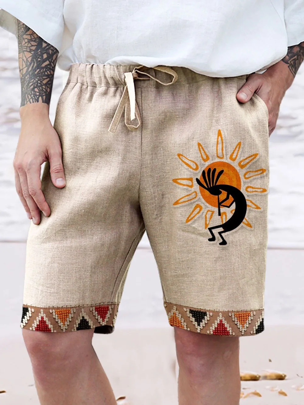 

Tribal Fusion Sun Urban Style Shorts Summer Cool Chic Cartoon Animal Beachwear Men Streetwear Unisex Couple Casual Clothing