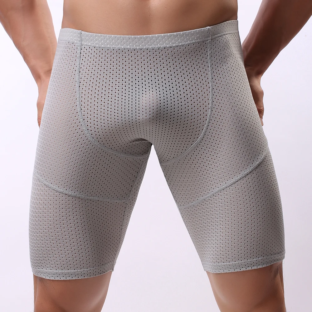 

Gym Fitness Long Leg Men Boxers Underwear Mesh Breathable Men's Underwear Boxer Shorts Long Leg Trunk Sexy Man Panties Underpant