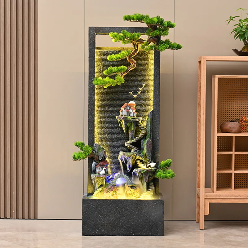 Yjq wall water curtain wall rockery fountain circulating water feature landing lucky courtyard hotel flowing water ornament