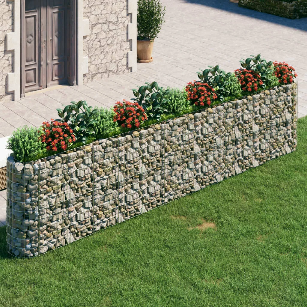 Gabionen mit Hochbett aus verzinktem Stahl 470 x 50 x 100 cm. Außendekoration, Kultiviertöpfe, Gartendekoration