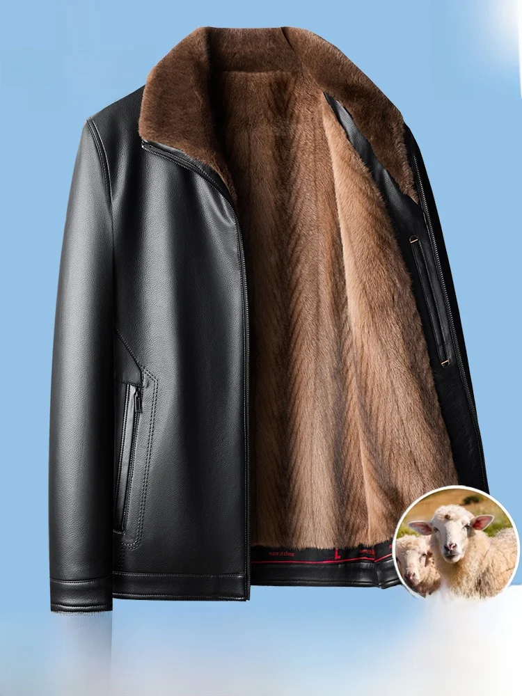 

Мужская зимняя теплая куртка Pierre Cardin из кожи с меховой подкладкой, повседневная верхняя одежда для мужчин среднего возраста