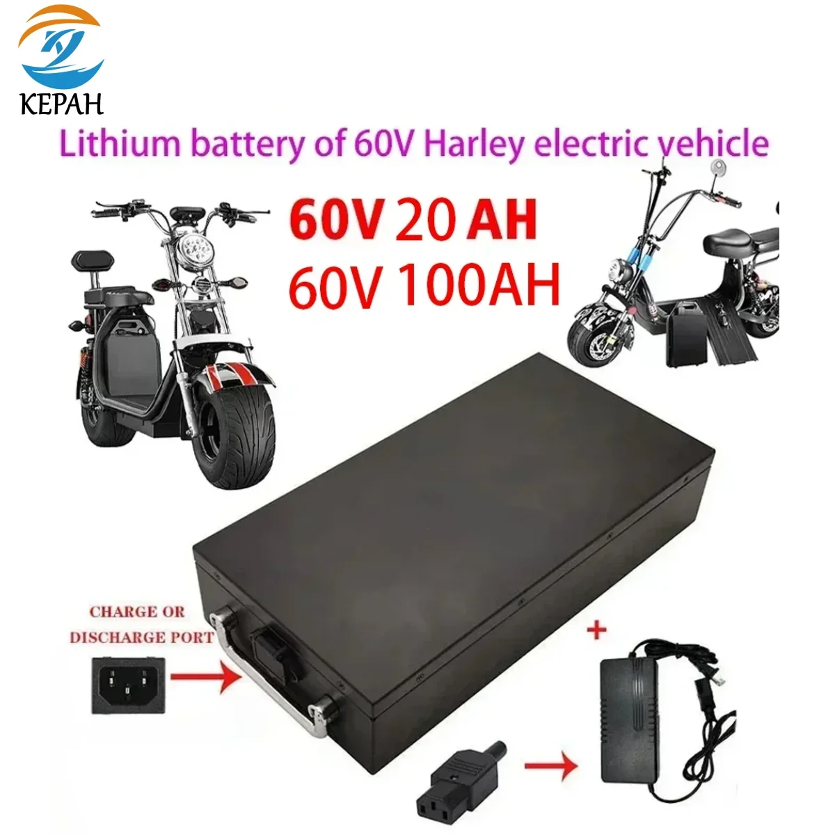 60V 20Ah-100Ah 2000W Electric vehicle lithium battery for Harley two wheel foldable Citycoco electric scooter Free charger