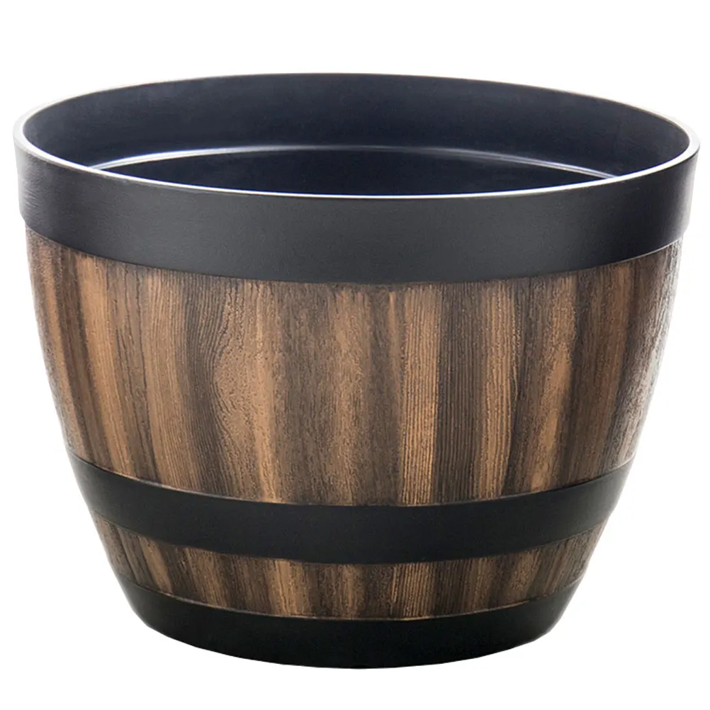 

Imitation Wooden Barrel Retro Imitated Wood Plastic Planting Flower Pot Plastic Flower Pot for Garden Yard