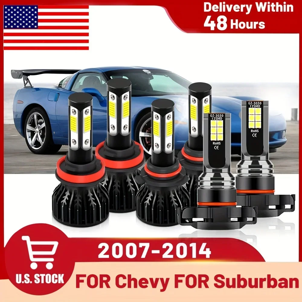 6Pcs LED Headlight High/ Low Beam+Fog Light Bulbs Combo 9005+H11+5202 Fit For Chevy For Suburban (2007-2014) 6500K 26000LM/Pair