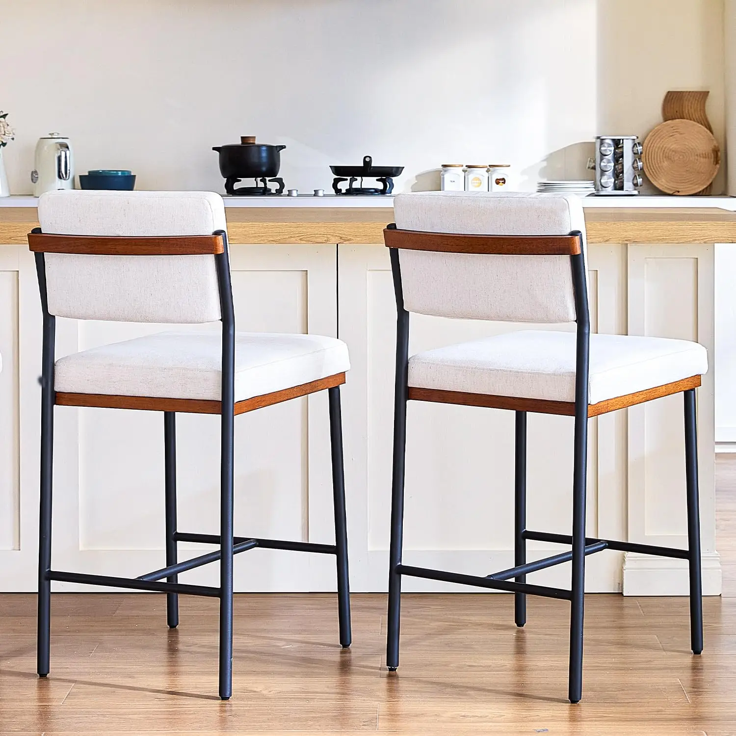 Linen Fabric Bar Stools Set of 2,26 Inch Modern Counter Height Bar Stools for Kitchen Island,Counter Stools, Customized