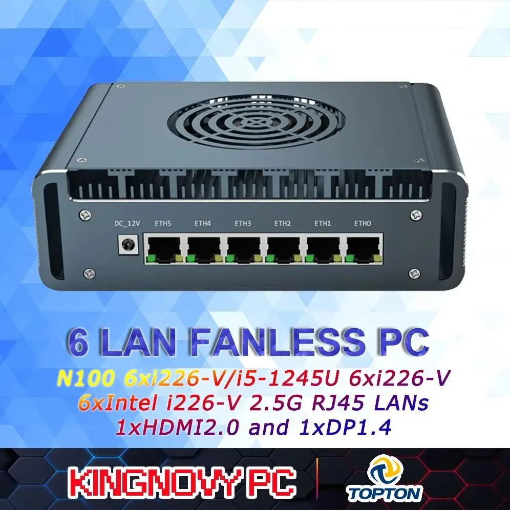 

2025 Home Firewall Appliance Intel i7 1365U i5-1245U i3-1215U CPU Fanless Mini PC Pfsense Router 6 LAN 4xUSB3.0 1xRJ45 COM