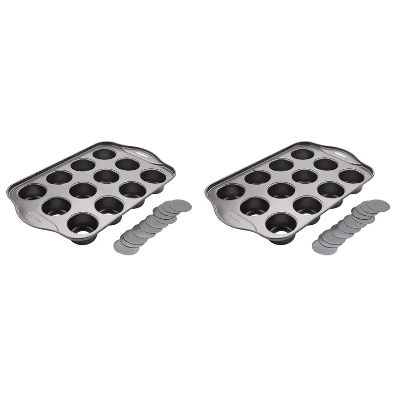 

2X 12 Cavity Mini Cheesecake Pan With 24 Pieces Removable Bottom-AT30