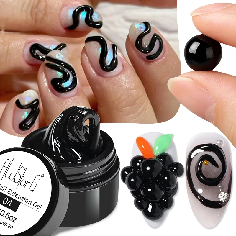 AWStorG Antihaft-Handverlängerungsgel Schwarz Festes Hartes UV-LED-Aufbaugel 3D-Nagelkunst Modellier- und Skulpturgel für Verlängerungen