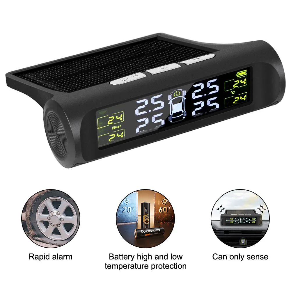 نظام مراقبة ضغط إطارات السيارة، نظام إنذار أمان تلقائي، شاشة LCD رقمية عالمية، مراقبة درجة حرارة الإطارات الشمسية TPMS #6