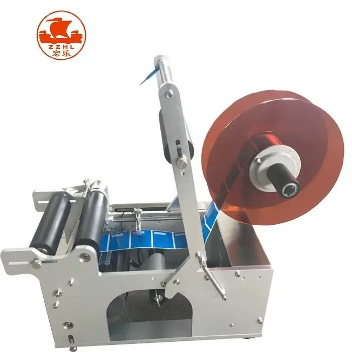 Semi-Automatic Double Side Labeling Machine MT-120  For Round Bottles Wine Canned Plastic Nut Powder Bottle Labeling Machine