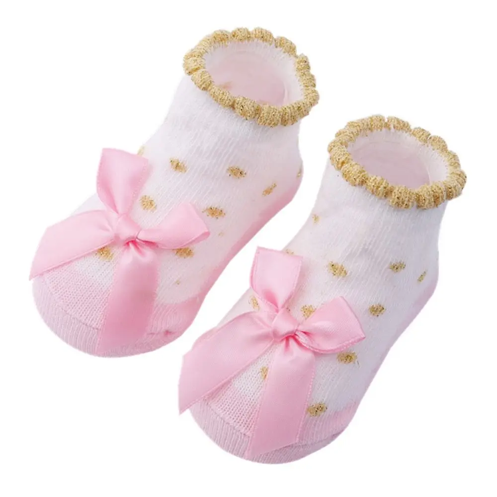 

Cute Bow Knot Baby Socks Cotton 0-6 Months Striped Lace Trim Socks Summer High-quality Anklet Socks