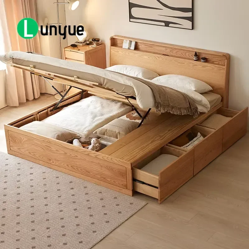 Modern Solid Wood Double Bed with Extra Large Storage Box High Quality Furniture for Bedroom Space Saving Design