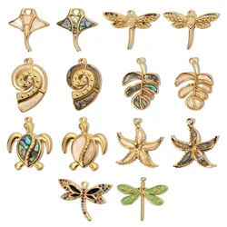 3pcs/Lot Stainless Steel Turtle Dragonfly Earring DIY Charms Women Leaf Starfish Necklace Pendant Conch Mobula Shell Jewelry