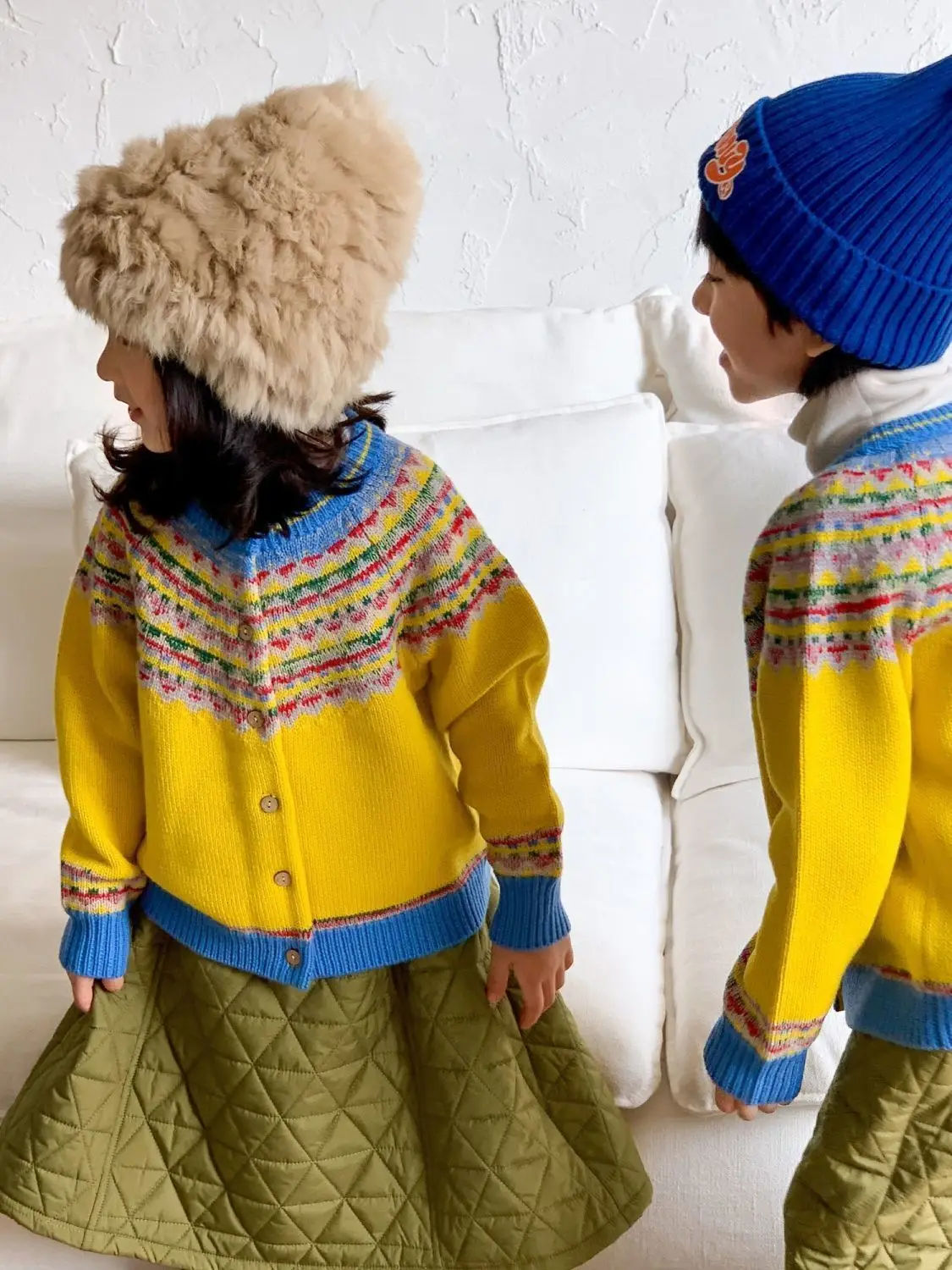 Kinderkleidung im koreanischen Stil 2026 Neue Winter Vintage Fair Isle Jacquard Strickjacke für Mädchen – Detail 6
