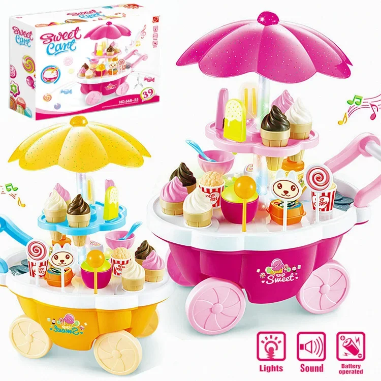 Ice Cream Candy Trolley para crianças, House Play Brinquedos, Car Ice Cream Cart, Brain Game Set, Presente das crianças, Novo