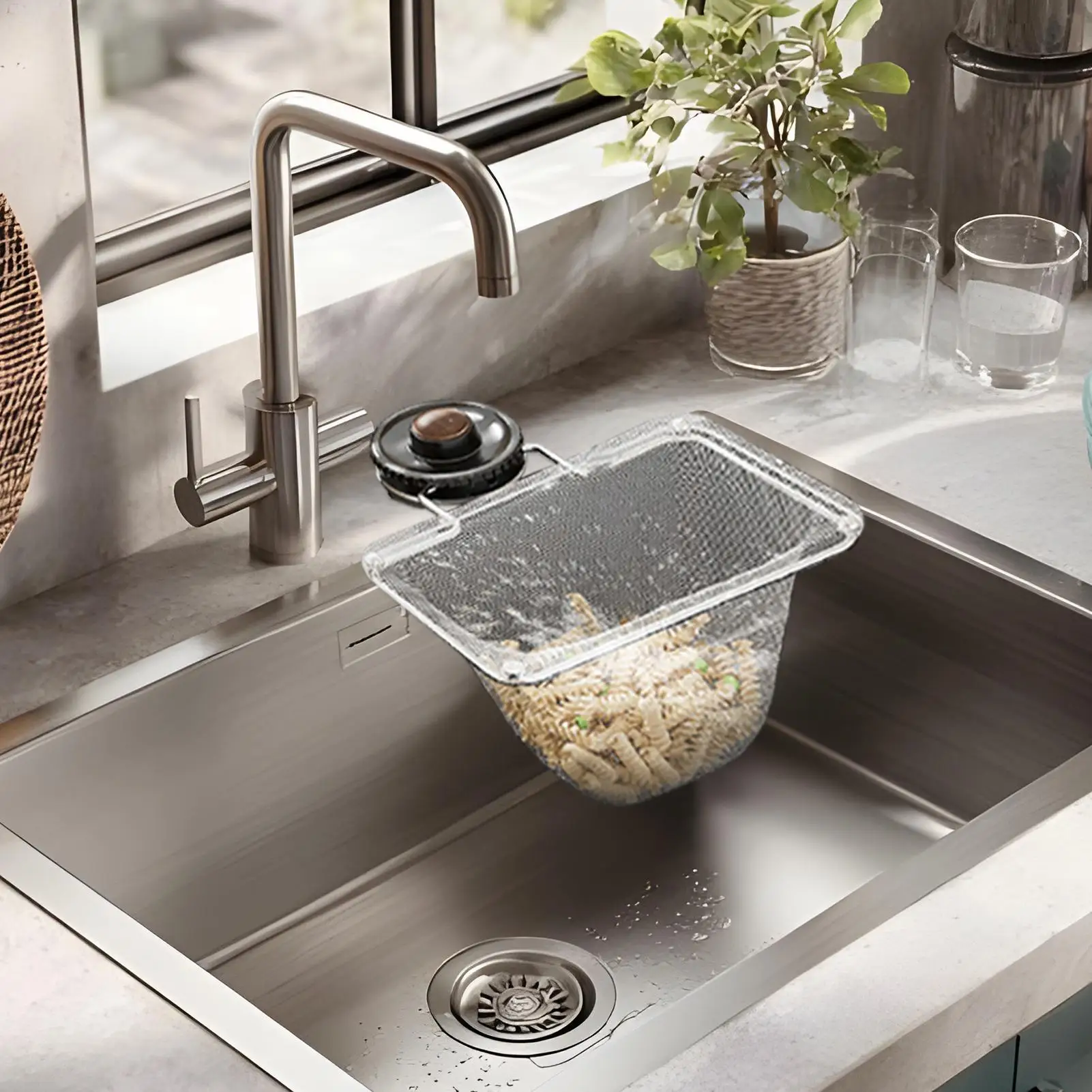 Sink Strainer Holder Suction Cup Drain Holder Sink Strainer Rack With Filter Mesh For Vegetable Leftover Fruit RV Apartment
