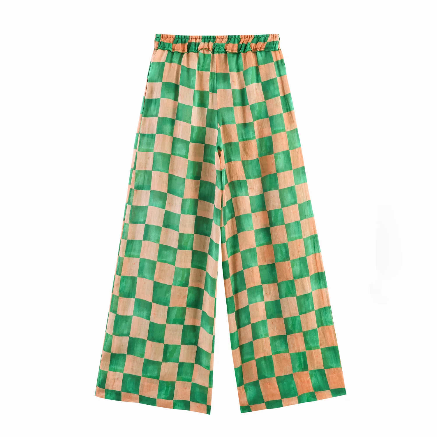 Damen Mode Karierte Gestreifte Hosen Sommer Urlaub Elegante Hochgeschnittene Lockere Freizeithosen Damen Kordelzug Taille Hosen – Detail 5