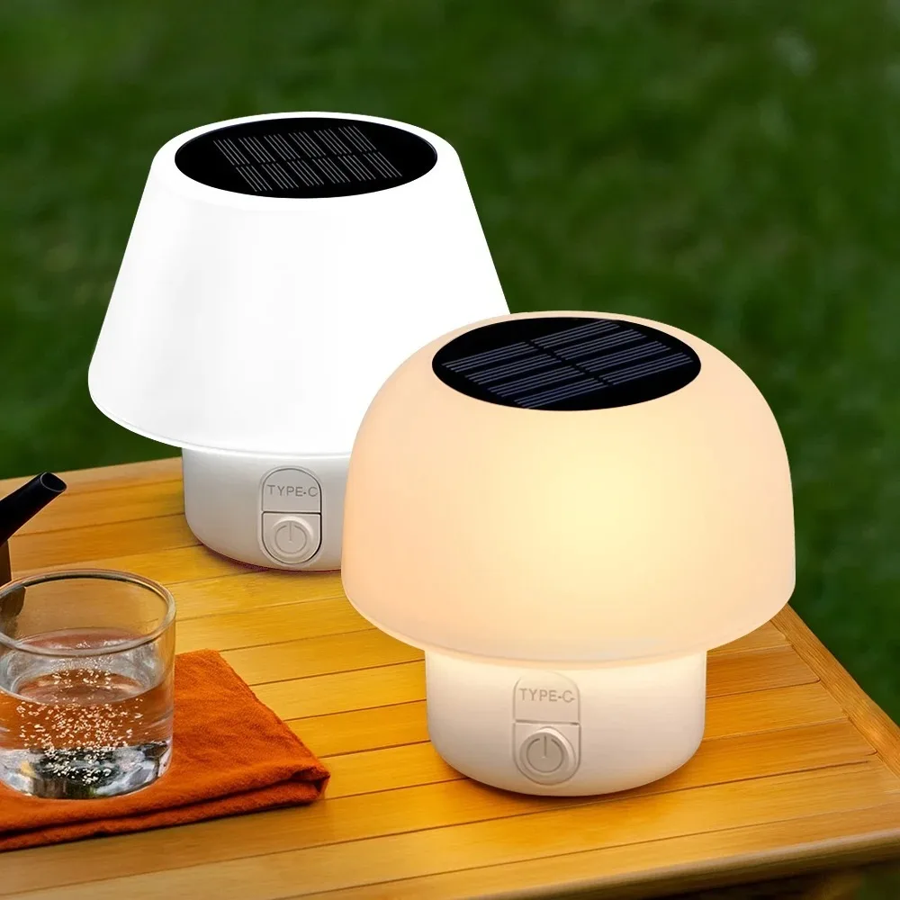 

Солнечная настольная лампа для улицы и дома, портативная, для кемпинга, в форме гриба, 4 режима, водонепроницаемая, для патио, сада, спальни, двора, ресторана, бара