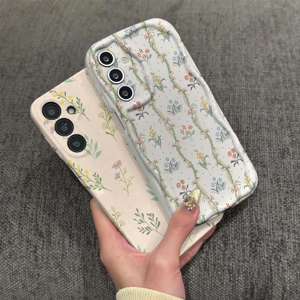 

Cartoon Floral Vine Pattern Phone Case For Samsung Galaxy A03 A04 A04e A04s A05 A05s A06 A11 A12 A13 A14 A15 A16 Wave Oil Film