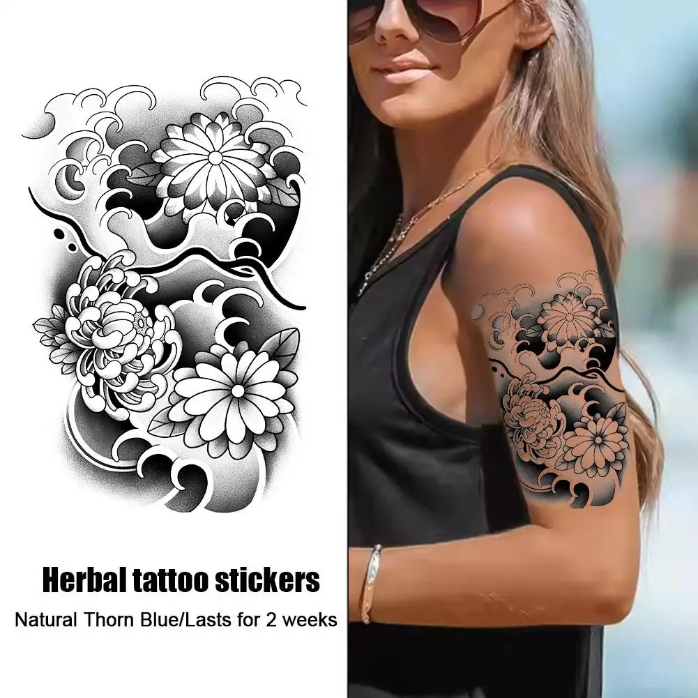 Japanese Style Half-Sleeve Flower Waterproof Temporary Lasting Weeks, Realistic Semi-Permanent Tattoo 1-2 Tattoo, Fake F9F1