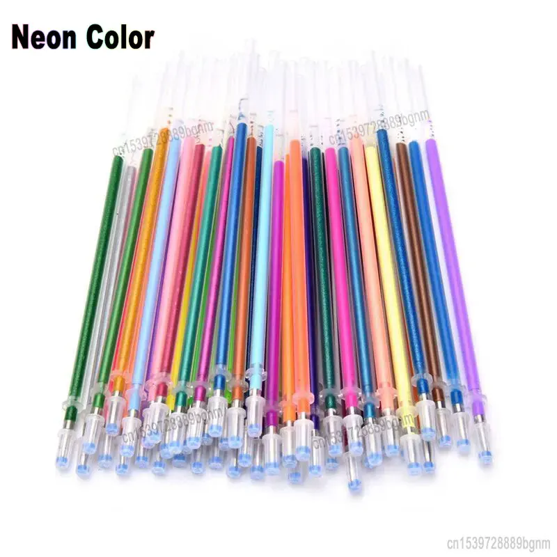 48/60 Neon Color Gel Pen Refill 0.8mm Metal Glitter Highlighter Fluorescent Ink Cartridge Painting Handle Rod Wring Stationery