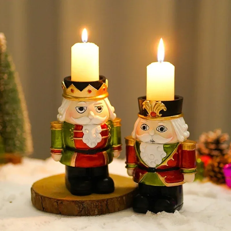 

Christmas Nutcracker Candle Holder Home Living Room Tabletop Holiday Family Gathering Atmosphere Candle Ornament Centerpiece