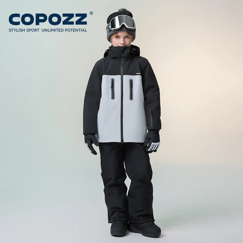 

COPOZZ Children Ski Suit Set Jumpsuit Boys and Girls Outdoor Warm kids Waterproof Windproof Solid Adjustable Snow Sports Suits