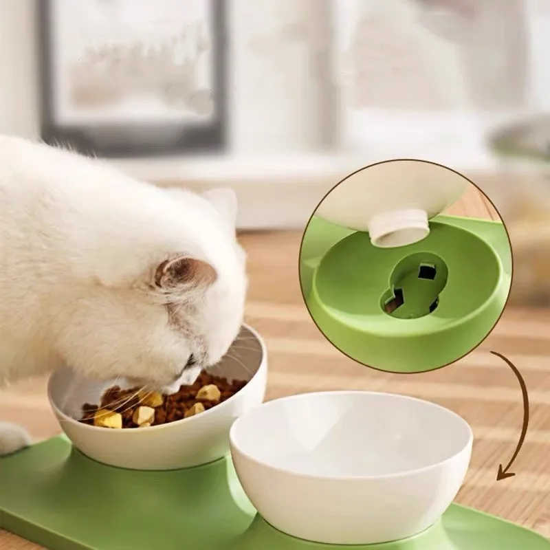 Pet neck protection feeding double bowl anti tipping adjustable cat single and double bowl feeding water non slip cat food bowl