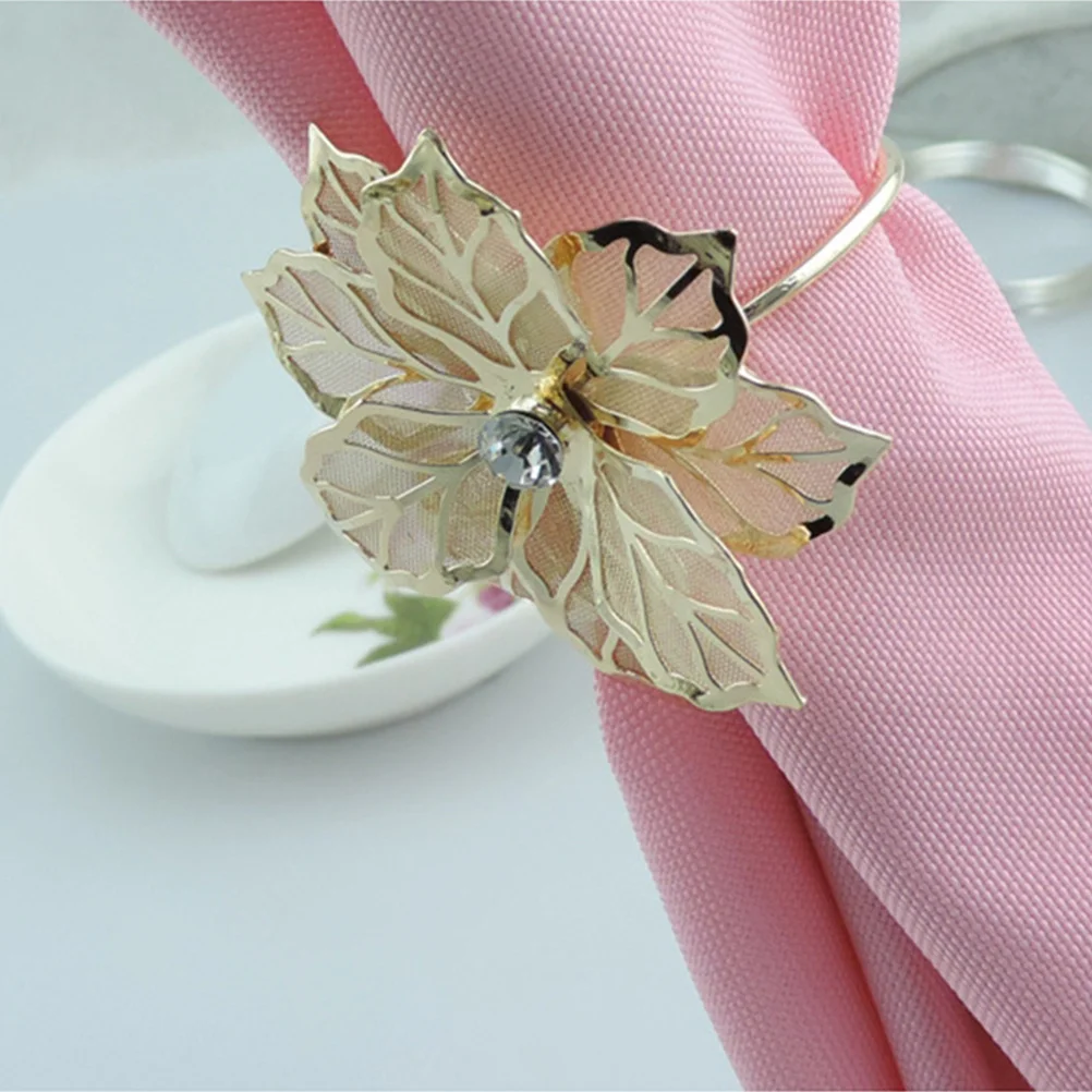 

4Pcs Glittering Flower Napkin Rings Decorative Napkin Holders for Wedding Party Dinner Banquet Table Accessories