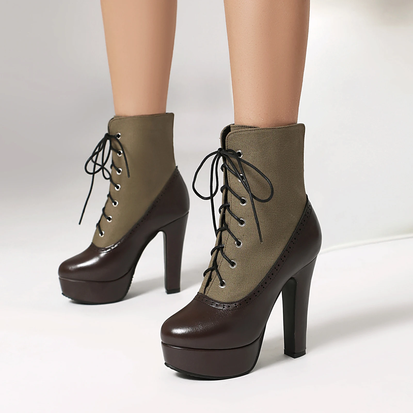 

Винтажные женские ботинки стринги Victoria, ботильоны на массивном каблуке 11,5 см, тактическая обувь для косплея ведьмы на шнуровке