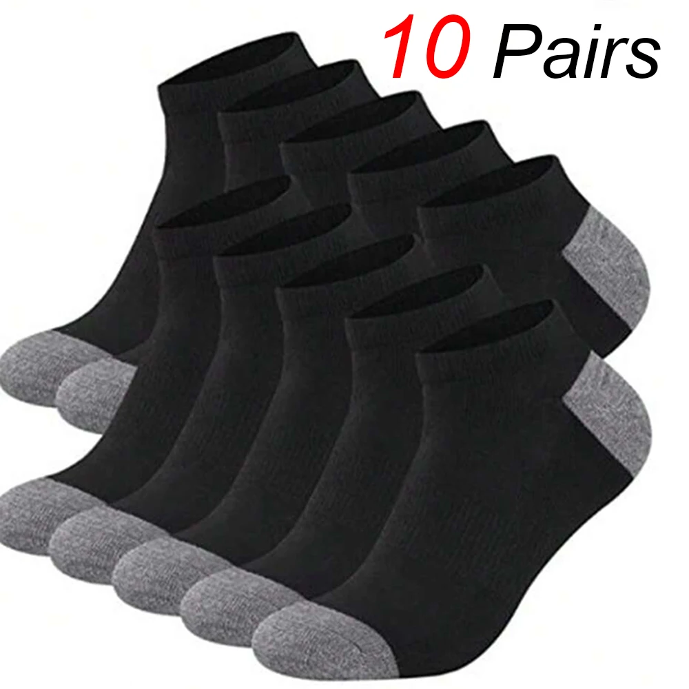 Calcetines tobilleros clásicos a la moda para mujer, medias cómodas y transpirables que absorben el sudor, Color negro, blanco y gris, 10 pares