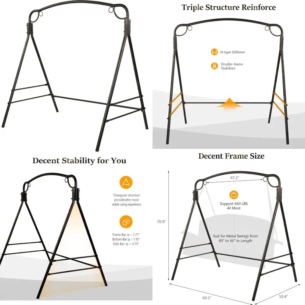 

Модернизированная металлическая подставка для качелей на крыльце VINGLI с отделкой из античной бронзы, сверхмощная стальная поворотная рама грузоподъемностью 660 фунтов с Ex