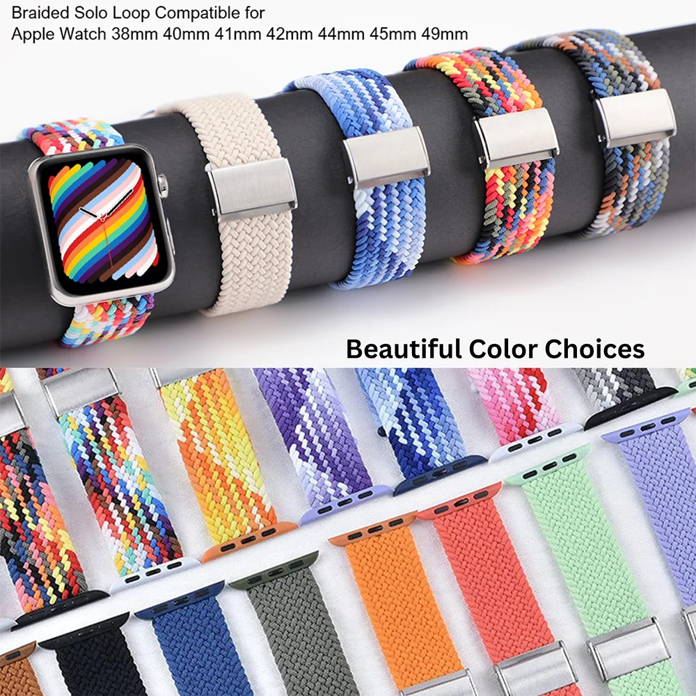 애플 워치 밴드용 브레이드 솔로 루프, 나일론 탄성 스트랩, iWatch 시리즈 9, 8, se, 6, 7, 5, 4, 3, 44 mm 울트라 2, 49mm, 45mm, 38-42mm, 40-41mm
