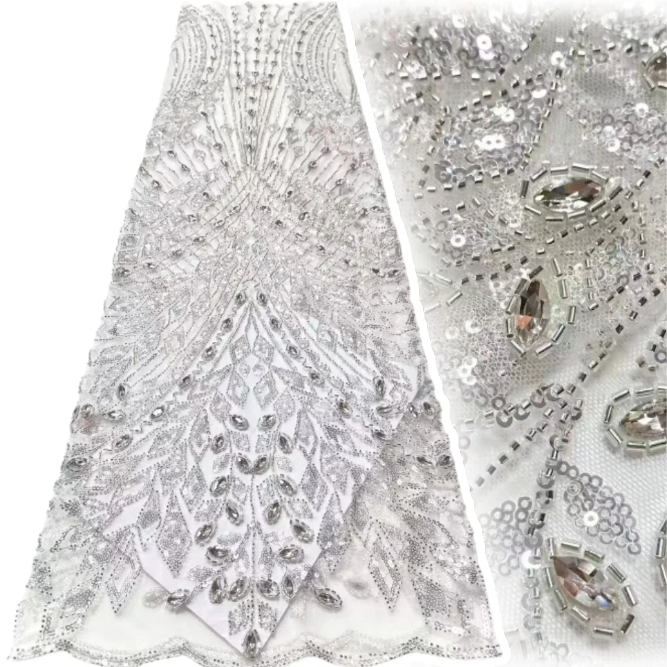 قماش دانتيل حجر مطرز يدويًا فاخر أفريقي عالي الجودة قماش دانتيل تول ترتر نيجيري ثوب زفاف وفستان سهرة 1959